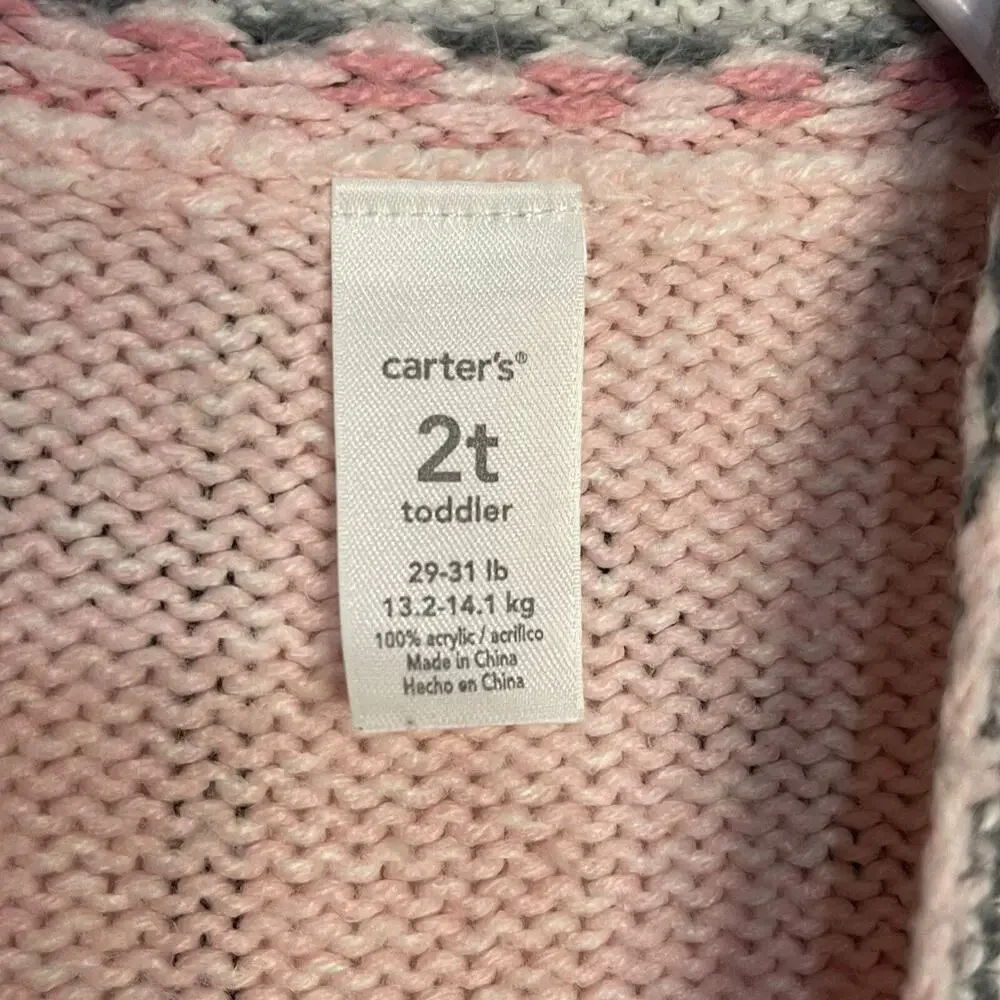 Carter's Long Sleeve Cable Knit Sweater Toddler Girls 2T Pink Mixed Media Casual